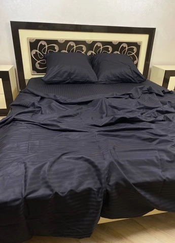 Комплект постільної білизни Satin Stripe Black чорний 100% бавовна 220х180 см No Brand (259942531)
