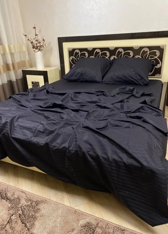Комплект постільної білизни Satin Stripe Black чорний 100% бавовна 220х180 см No Brand (259942531)