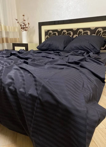 Комплект постільної білизни Satin Stripe Black чорний 100% бавовна 220х180 см No Brand (259942531)