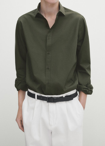 Зеленая классическая рубашка Massimo Dutti