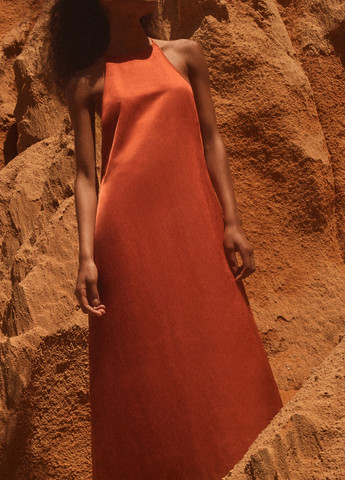 Оранжевое праздничный платье Massimo Dutti однотонное