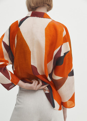 Оранжевая повседневный рубашка с геометрическим узором Massimo Dutti