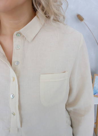 Молочная летняя блуза женская молочная льняная на пуговицах тонкая JEANSclub Прямая