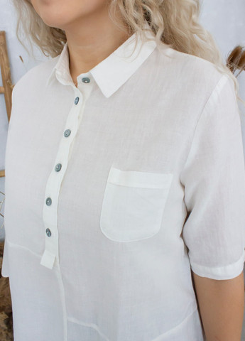 Белая блуза женская белая льняная на пуговицах тонкая JEANSclub Прямая
