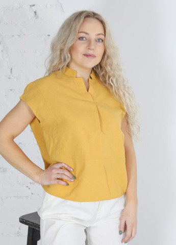Желтая летняя блуза женская желтая льняная без рукавов тонкая JEANSclub Прямая