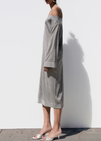 Срібна коктейльна сукня Zara однотонна