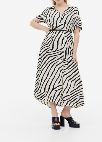 Молочное кэжуал платье H&M зебра