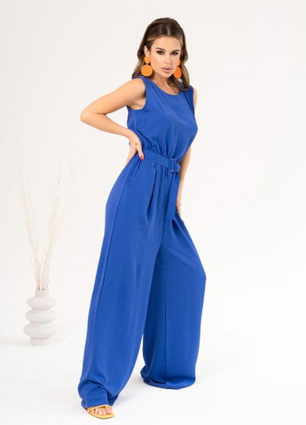 Синій комбінезон із широкими брюками ISSA PLUS однотонний комбінований повсякденний бавовна