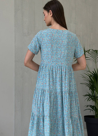 Голубое повседневный платье Liton с цветочным принтом