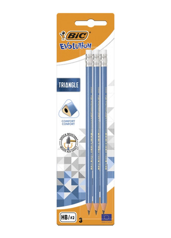 Набір олівців чорнографітних тригранних Evolution Triangle HB з гумкою 3 шт Bic 3086123538368 (259967229)
