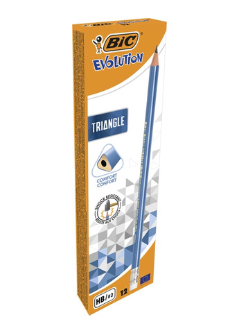 Набір олівців чорнографітних тригранних Evolution Triangle HB з гумкою 12 шт Bic 3086123538375 (259967223)