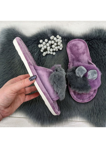 Тапочки жіночі домашні з хутром та вушками з відкритим носком Lion (259962127)
