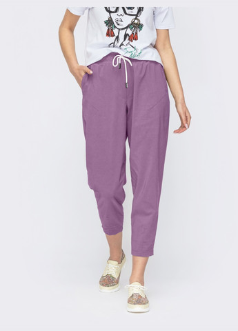 укорочені кежуал штани-джогери бузкового кольору на резинці однотонні Dressa (260024509)