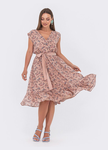 Пудровое платье-клёш с цветочным принтом пудровое Dressa