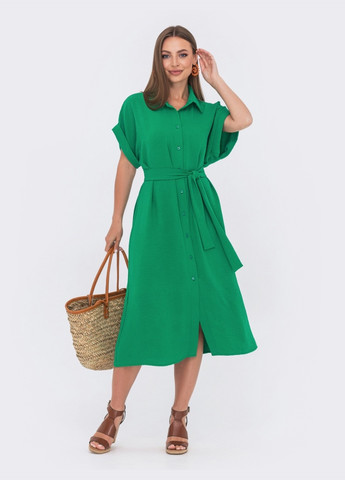 Зеленое зеленое платье-рубашка с поясом Dressa