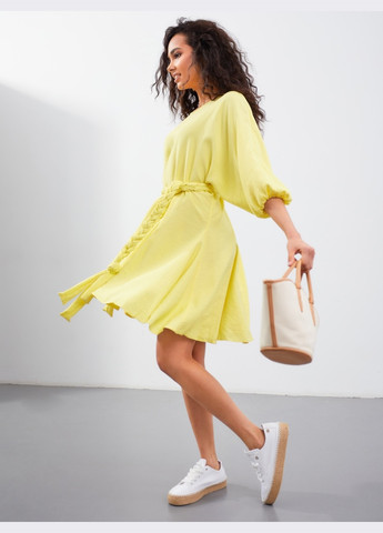 Жовтий лляне плаття жовтого кольору з поясом Dressa