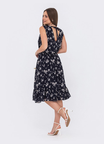 Темно-синее платье-клёш с цветочным принтом темно-синее Dressa