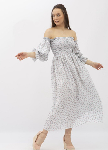 Молочное деловое платье Lesia однотонное