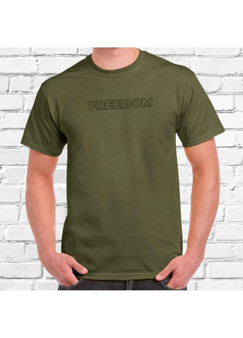 Хакі (оливкова) футболка з вишивкою зеленим freedom чоловіча millytary green m No Brand