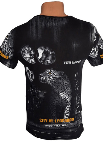 Чорна чоловіча футболка з леопардом з коротким рукавом White Paradise