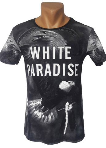 Чорна футболка з орлом з коротким рукавом White Paradise