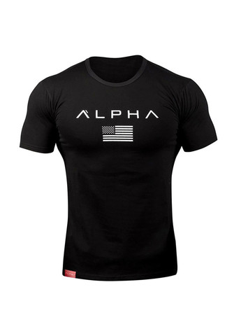 Черная черная футболка с рисунком с коротким рукавом Alpha