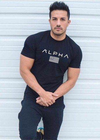 Чорна чорна футболка з малюнком з коротким рукавом Alpha