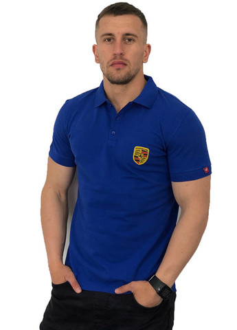 Синяя футболка поло порше с коротким рукавом Sport Line