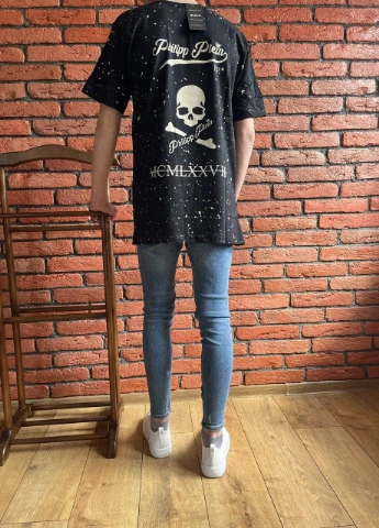 Чорна чоловіча чорна брендова футболка футболка філіп плейн Philipp Plein