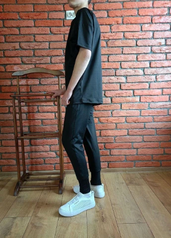 Костюм мужской футболка oversize (оверсайз) +штаны однотонный черный No Brand (260062532)