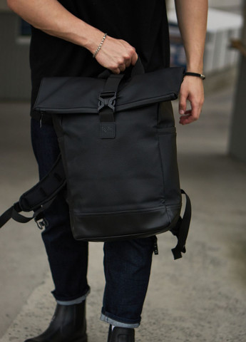 Рюкзак ролл унисекс, в черном цвете зернистая экокожа No Brand rolltop (260074375)
