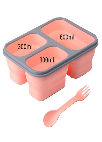 Універсальний складний Ланч Бокс на 3 секції із столовим прибором collapsible silicone lunch box Рожевий VTech (260074117)