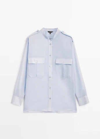 Голубой классическая рубашка однотонная Massimo Dutti