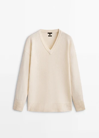 Молочний демісезонний светр Massimo Dutti
