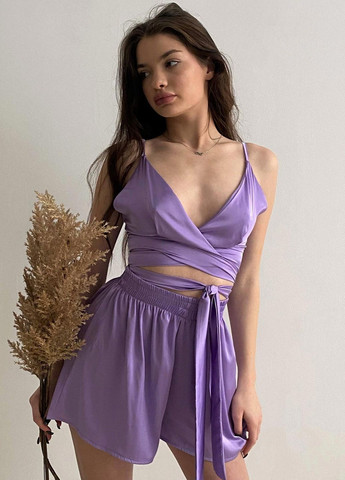 Фіолетова всесезон жіноча піжама: топ на запах+шорти Without