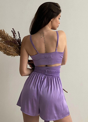 Фиолетовая всесезон женская пижама: топ на запах+шорты Without