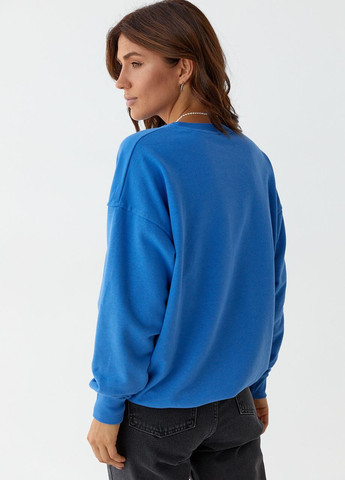 Синій демісезонний жіночий трикотажний світшот з вишитим написом синій колір l Lurex