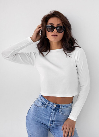 Молочный демисезонный трикотажный джемпер в мелкий рубчик молочный Crep