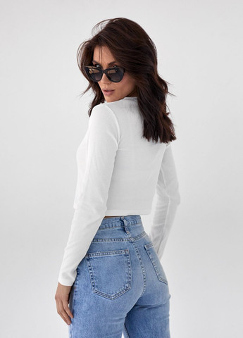 Молочный демисезонный трикотажный джемпер в мелкий рубчик молочный Crep