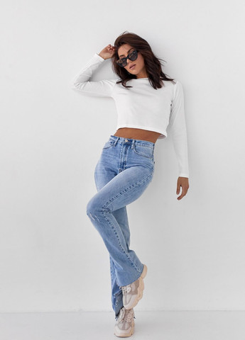 Молочный демисезонный трикотажный джемпер в мелкий рубчик молочный Crep