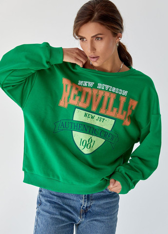 Зеленый демисезонный женский трикотажный свитшот с ярким принтом зеленый Lurex