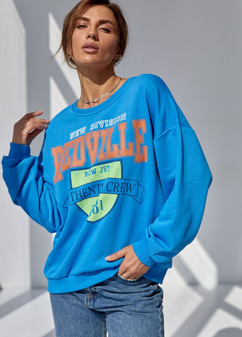 Синий демисезонный женский трикотажный свитшот с ярким принтом джинс Lurex