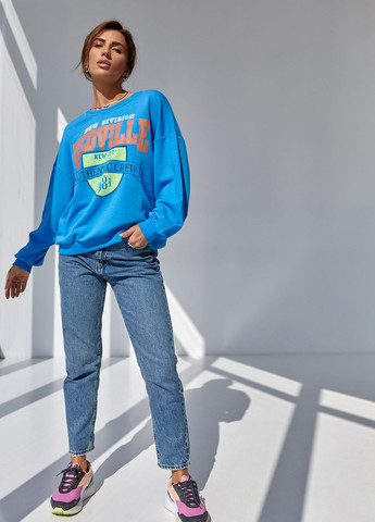 Синий демисезонный женский трикотажный свитшот с ярким принтом джинс Lurex