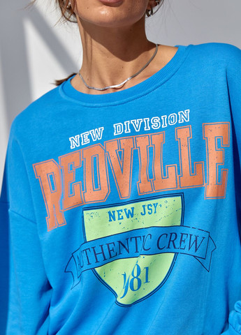 Синий демисезонный женский трикотажный свитшот с ярким принтом джинс Lurex