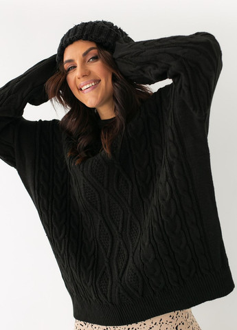 Чорний зимовий в'язана кофта вільного фасону з орнаментом. чорний колір Fame