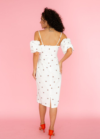 Белое платье элегантное с объемными рукавами DK