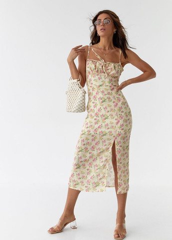 Жовтий сарафан-міді з куліскою на грудях Modaway