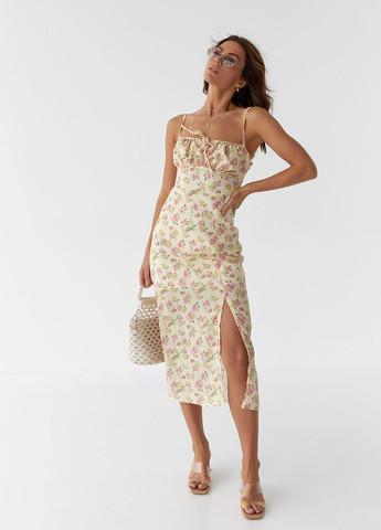 Жовтий сарафан-міді з куліскою на грудях Modaway