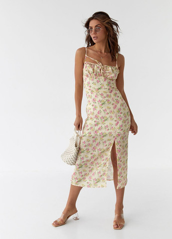 Жовтий сарафан-міді з куліскою на грудях Modaway