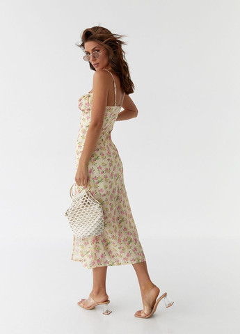 Жовтий сарафан-міді з куліскою на грудях Modaway